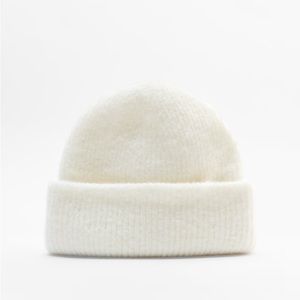 Knit Turn-Up Beanie in White